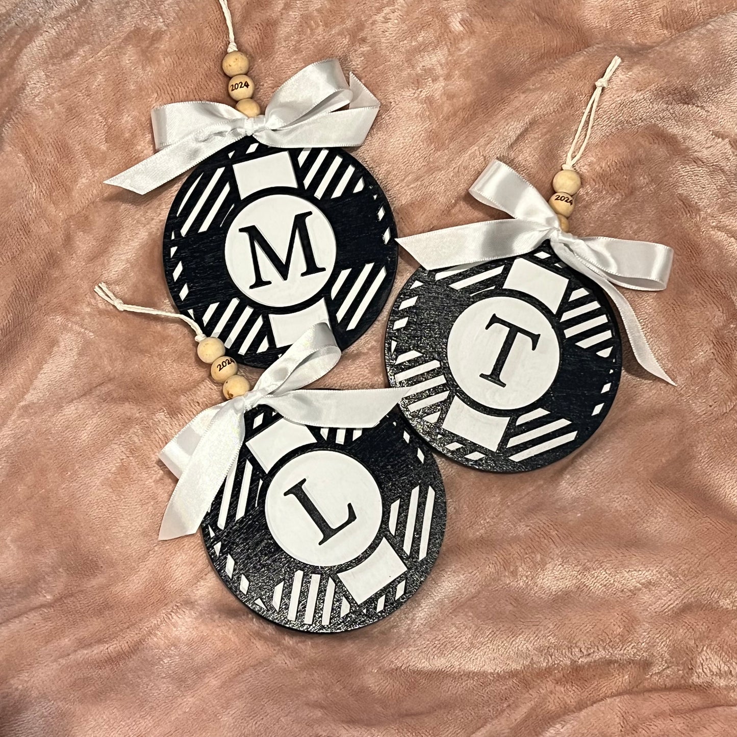 Farmhouse Black and White Christmas Ornament with Initial