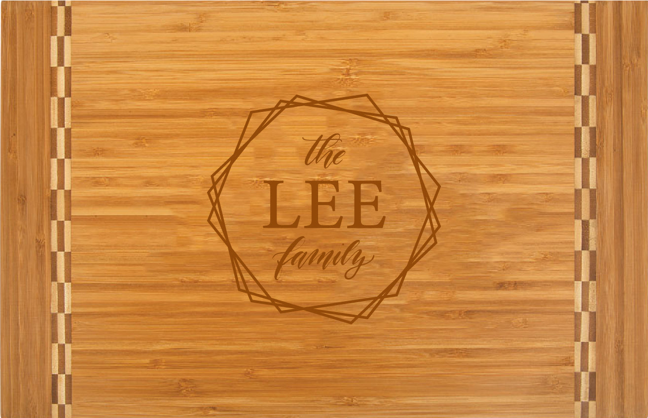 Personalized Engraved Bamboo Cutting Board  with Inlay Design 15" x 10-1/4"