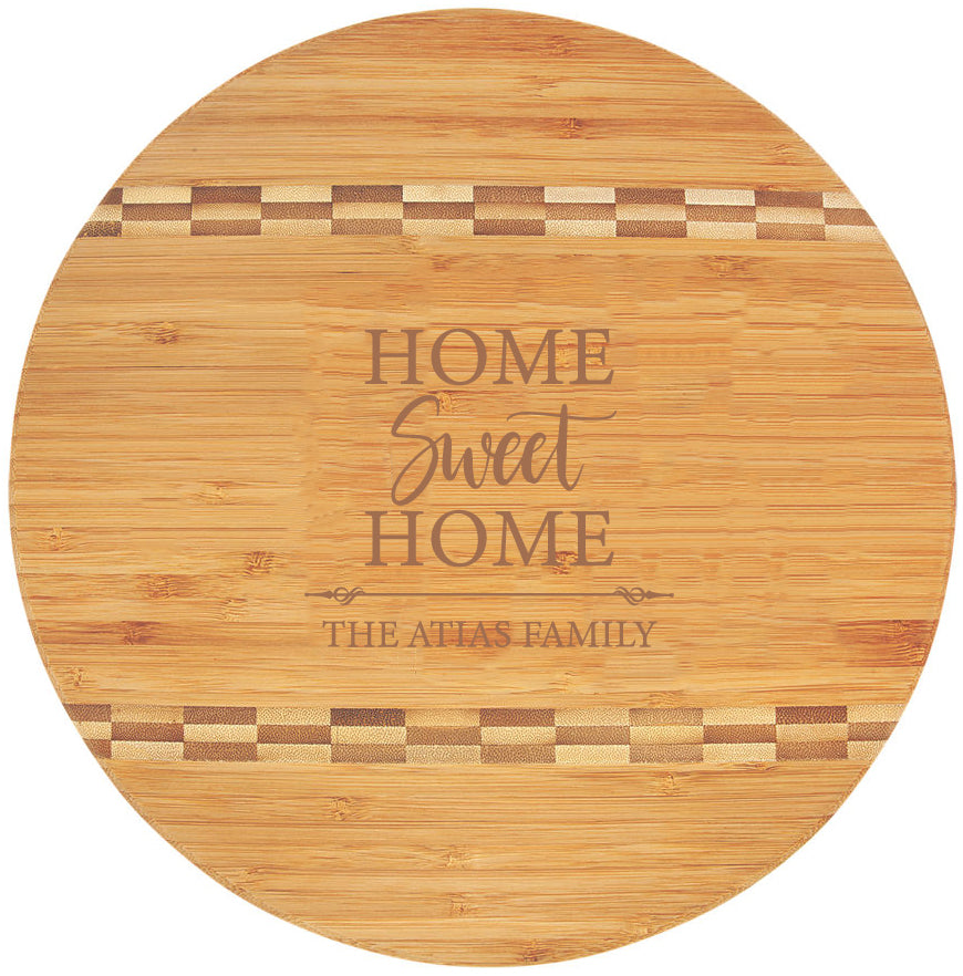 Bamboo Engraved Cutting Board Circle with Inlay