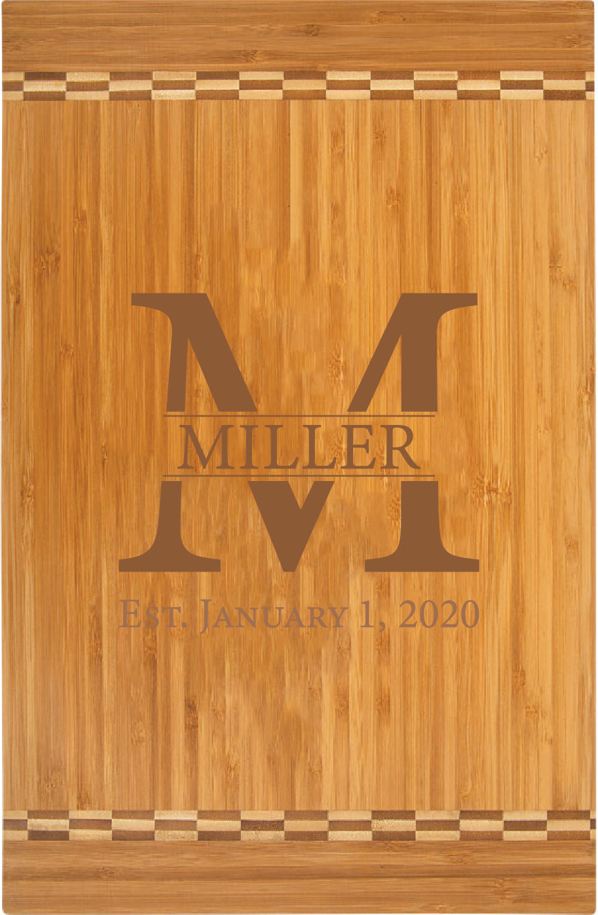 Personalized Engraved Bamboo Cutting Board  with Inlay Design 15" x 10-1/4"