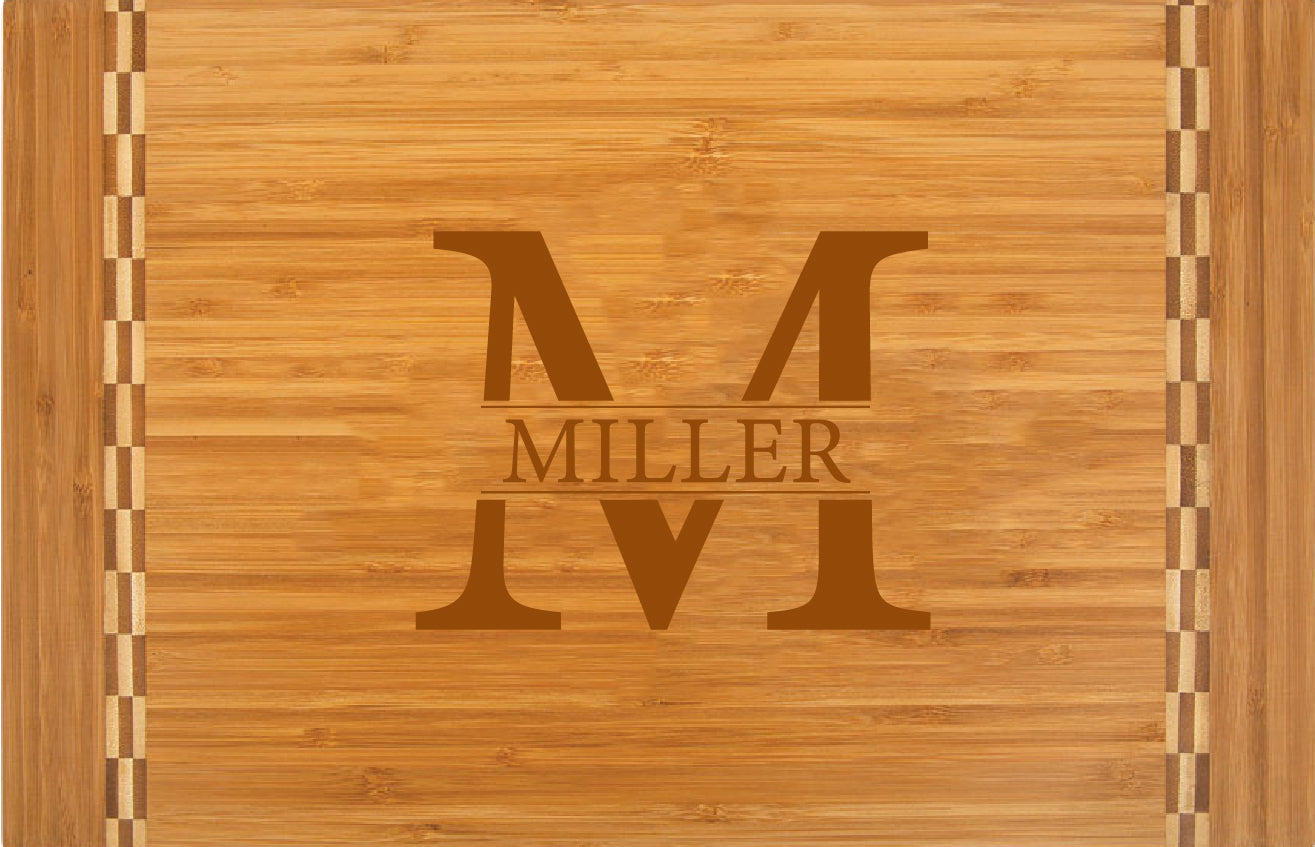 Personalized Engraved Bamboo Cutting Board  with Inlay Design 15" x 10-1/4"